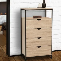 IDMarket Chiffonnier industriel bois et métal avec 4 tiroirs* Meubles Tiroirs|Meubles En Bois
