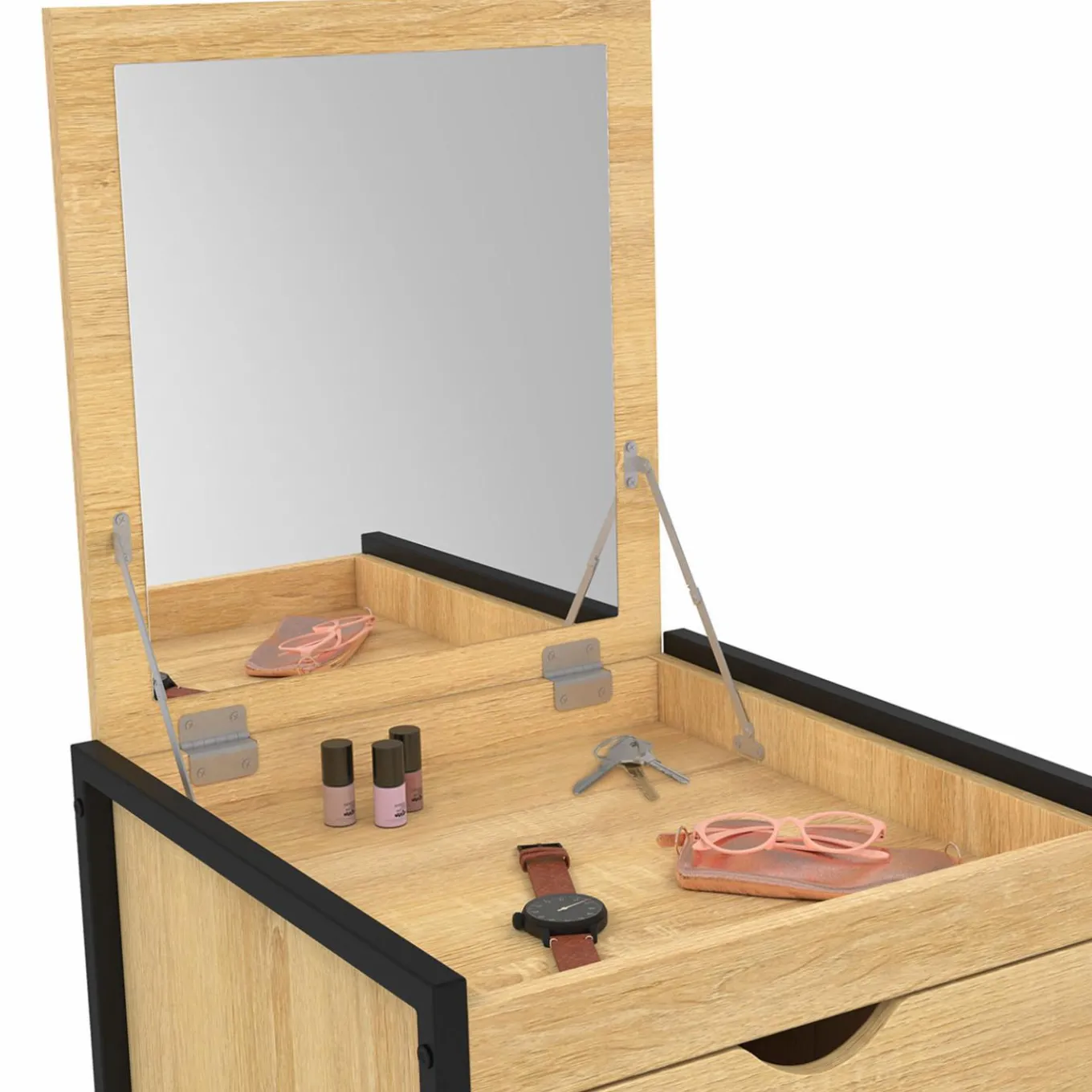 IDMarket Chiffonnier industriel 40cm 5 tiroirs meuble d'entrée avec miroir* Commodes