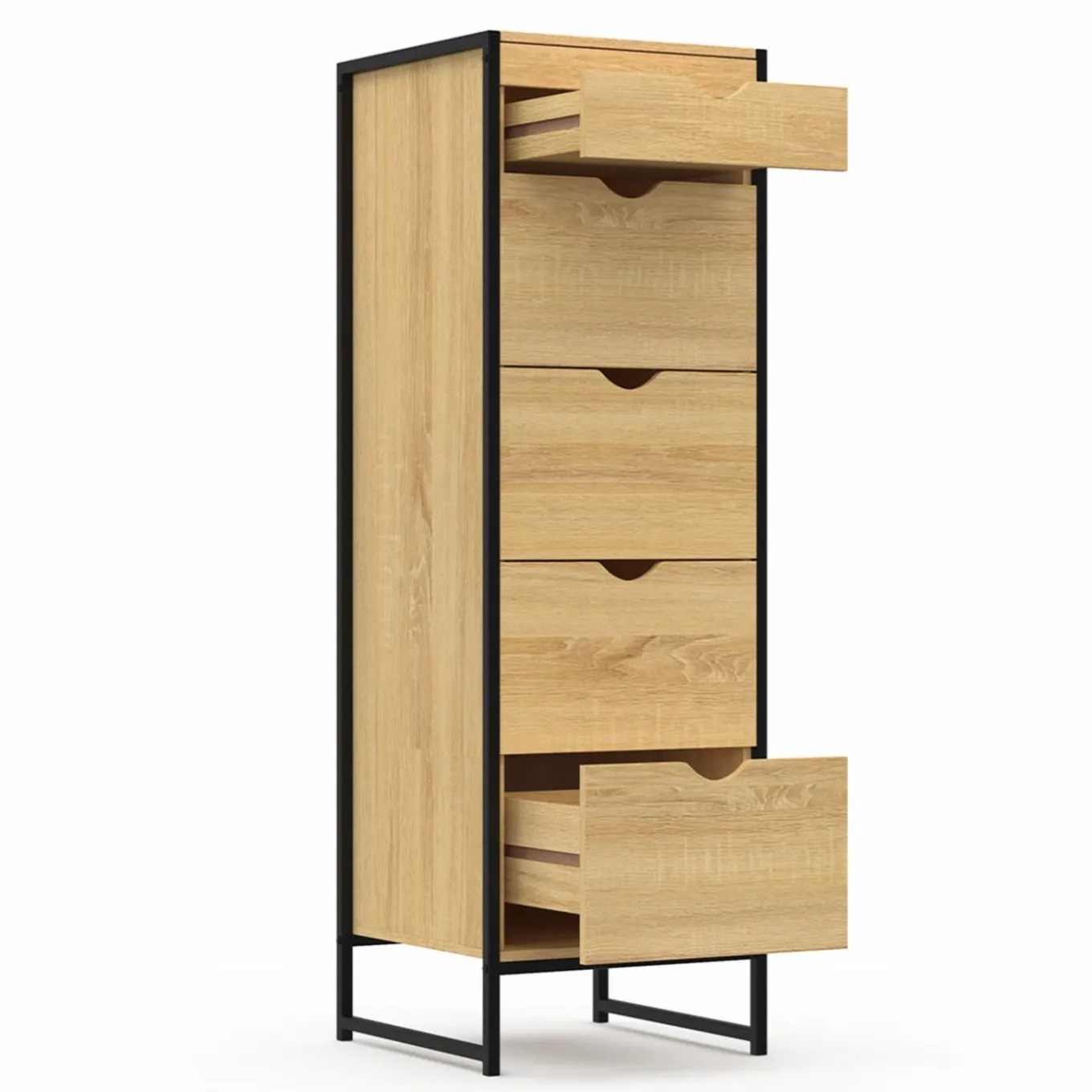 IDMarket Chiffonnier industriel 40cm 5 tiroirs meuble d'entrée avec miroir* Commodes