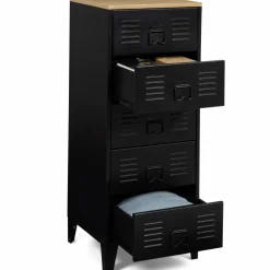 IDMarket Chiffonnier industriel métal noir et imitation hêtre avec 5 tiroirs* Meubles Tiroirs|Collection Métal