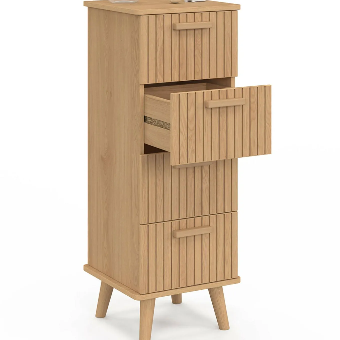 IDMarket Chiffonnier lattes tasseau bois coloris chêne - meuble d'appoint 4 tiroirs 30 cm* Meubles Tiroirs|Meubles En Bois