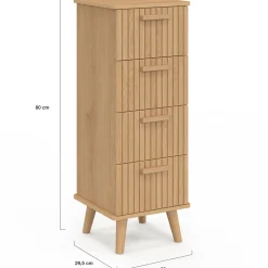 IDMarket Chiffonnier lattes tasseau bois coloris chêne - meuble d'appoint 4 tiroirs 30 cm* Meubles Tiroirs|Meubles En Bois