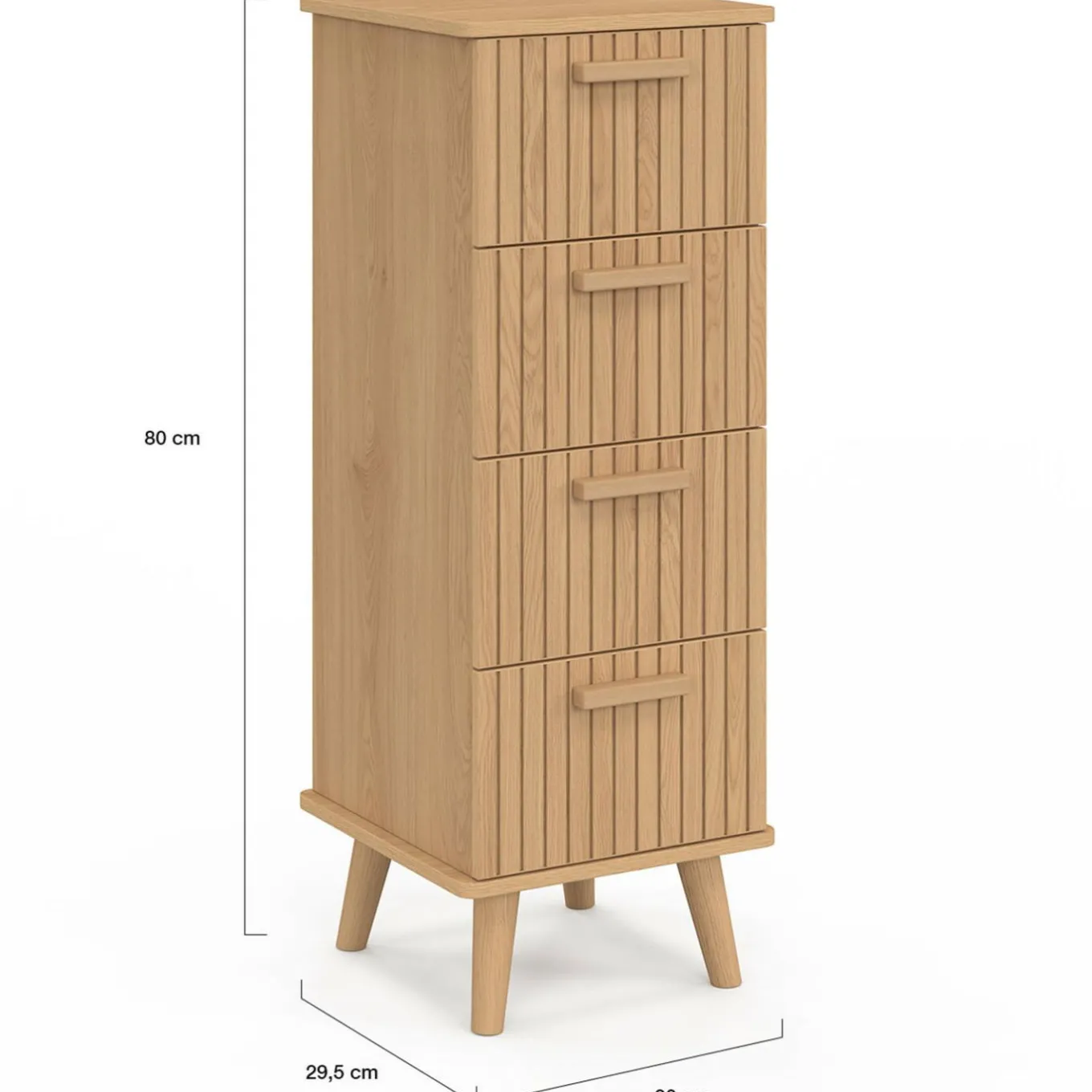 IDMarket Chiffonnier lattes tasseau bois coloris chêne - meuble d'appoint 4 tiroirs 30 cm* Meubles Tiroirs|Meubles En Bois