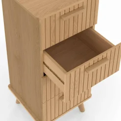 IDMarket Chiffonnier lattes tasseau bois coloris chêne - meuble d'appoint 4 tiroirs 30 cm* Meubles Tiroirs|Meubles En Bois