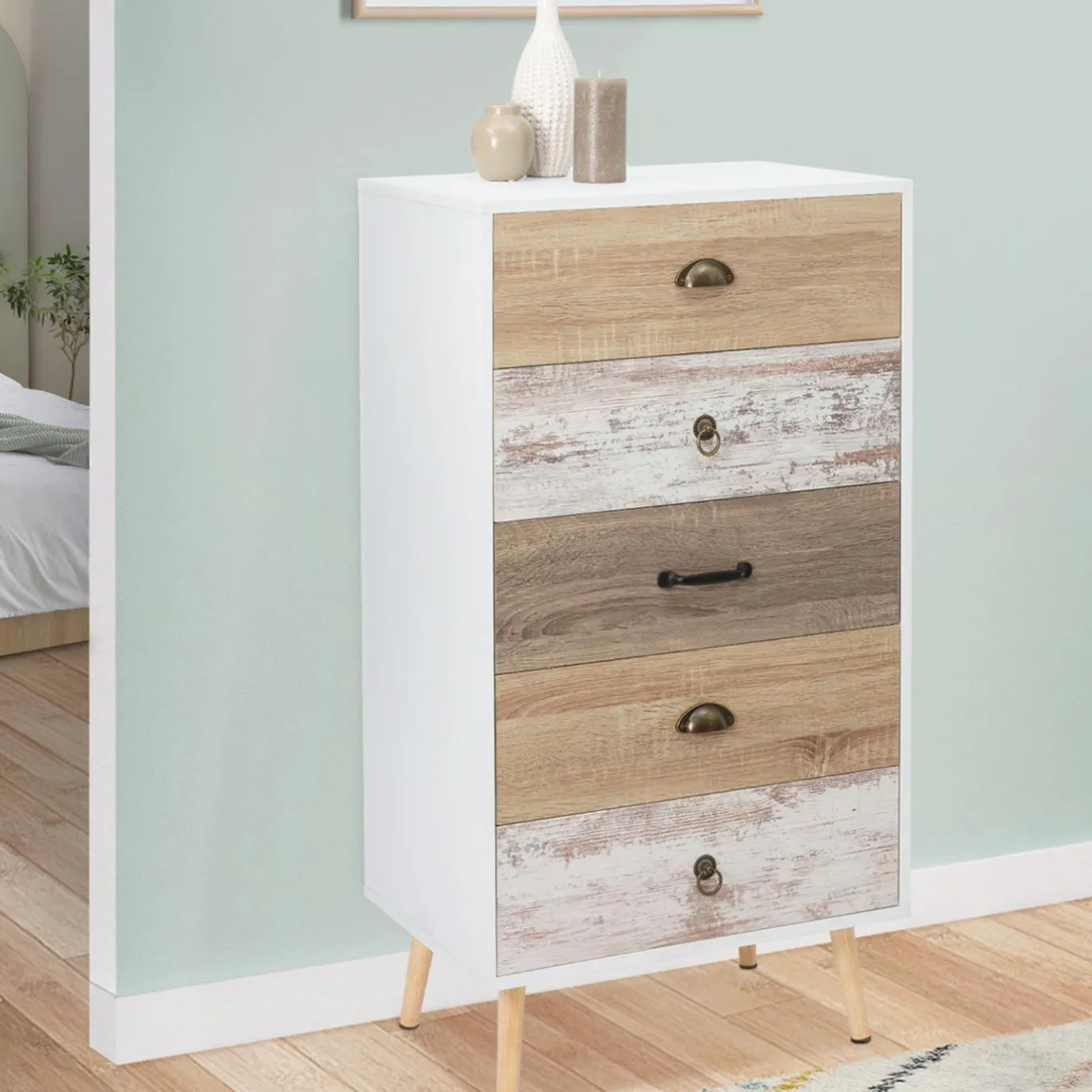 IDMarket Chiffonnier scandinave 5 tiroirs* Meubles Tiroirs|Collection Scandinave