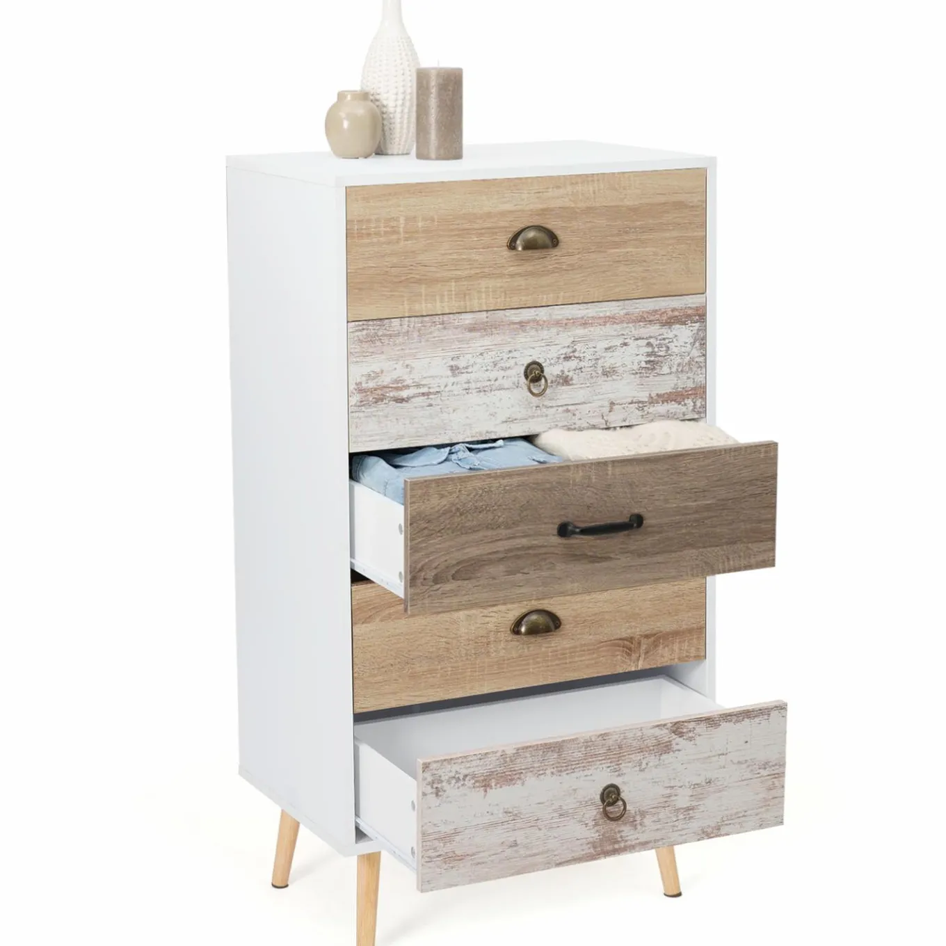 IDMarket Chiffonnier scandinave 5 tiroirs* Meubles Tiroirs|Collection Scandinave