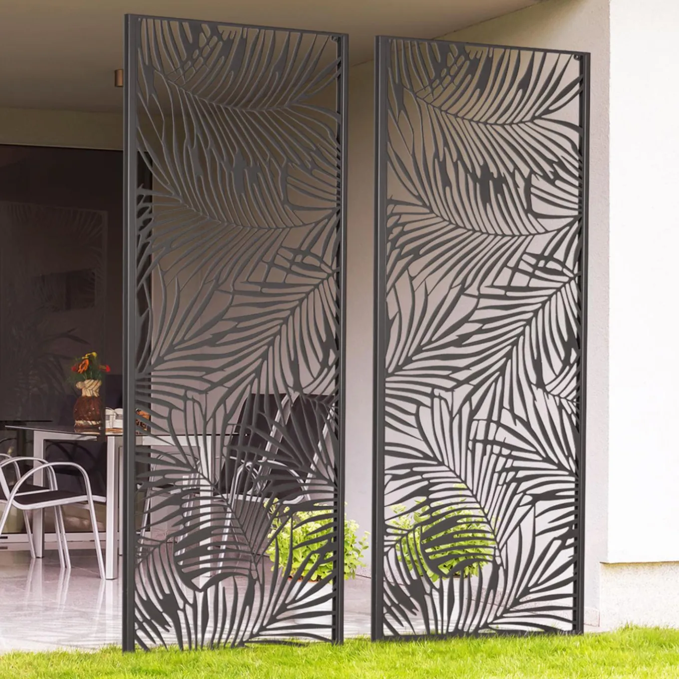 IDMarket Claustra extérieur métal gris motif palmier* Panneaux Occultants
