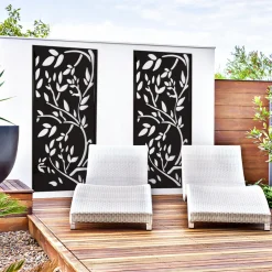 IDMarket Claustra extérieur métal noir mat motif floral* Panneaux Occultants