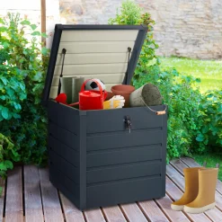 IDMarket Coffre de jardin verrouillable en métal gris anthracite 200 L* Coffre De Jardin|Abris De Jardin