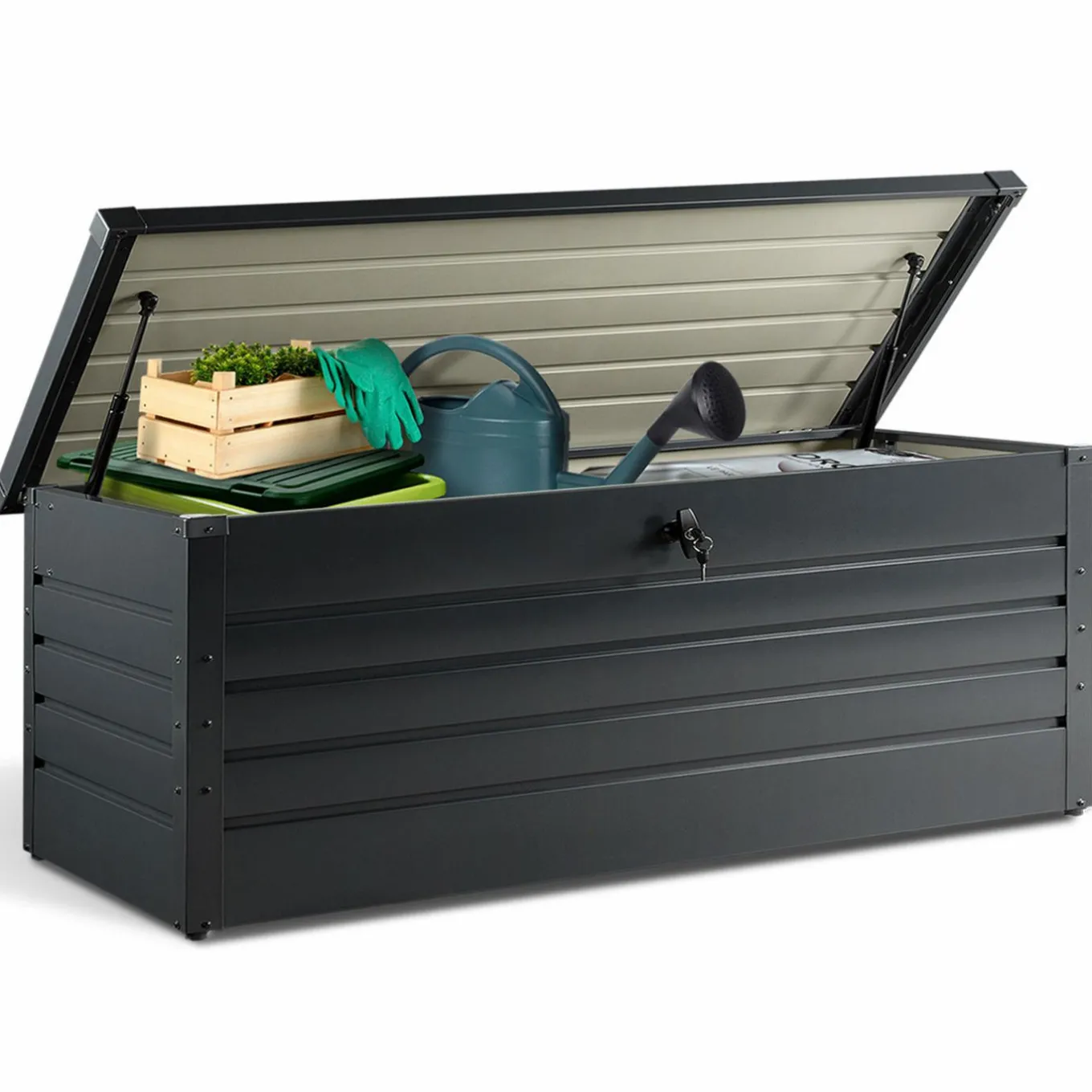 IDMarket Coffre de jardin verrouillable en métal gris anthracite 600 L* Coffre De Jardin|Abris De Jardin