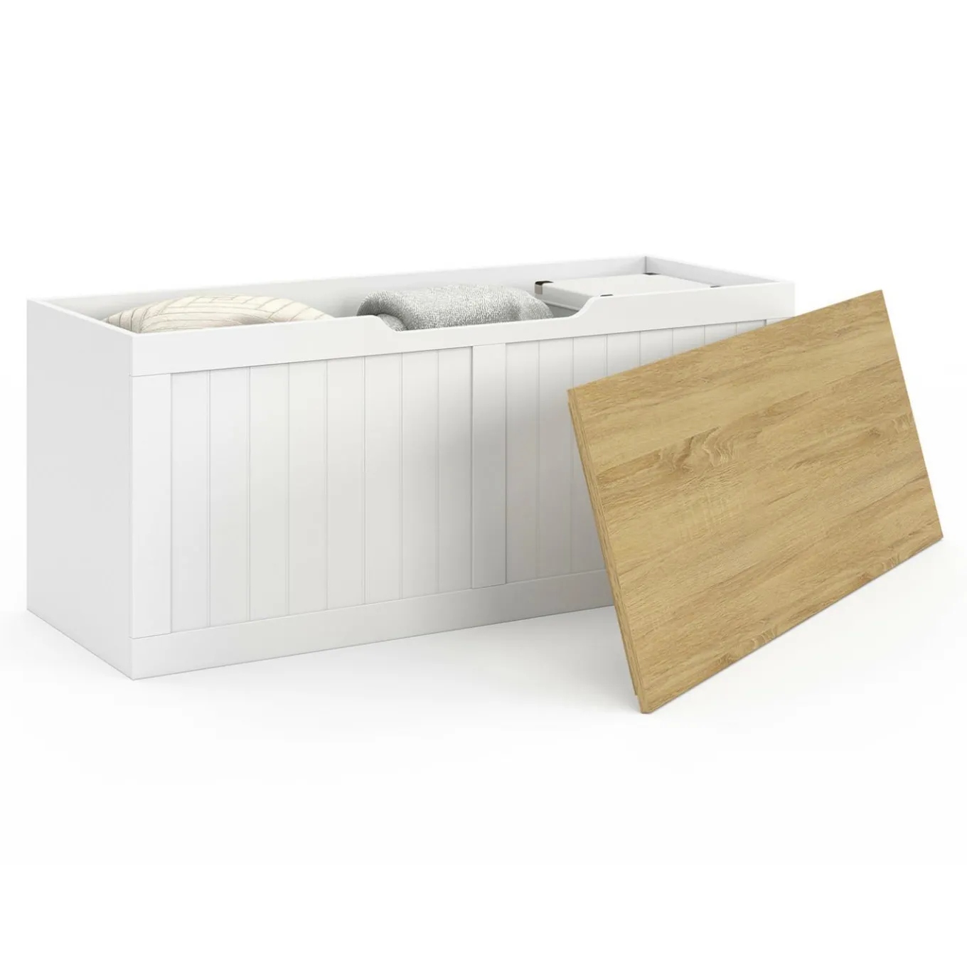 IDMarket Coffre de rangement bois et blanc* Meubles Bas|Meubles Blancs