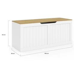 IDMarket Coffre de rangement bois et blanc* Meubles Bas|Meubles Blancs