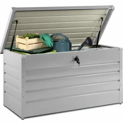 IDMarket Coffre de rangement extérieur étanche en métal gris clair 350L* Coffre De Jardin|Abris De Jardin