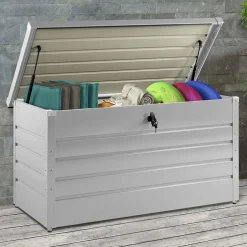 IDMarket Coffre de rangement extérieur étanche en métal gris clair 350L* Coffre De Jardin|Abris De Jardin