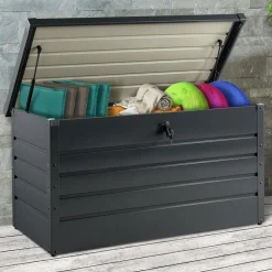 IDMarket Coffre de rangement extérieur étanche en métal gris 350 L* Coffre De Jardin|Abris De Jardin