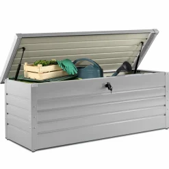 IDMarket Coffre de rangement extérieur étanche en métal gris clair 600 L* Coffre De Jardin|Abris De Jardin