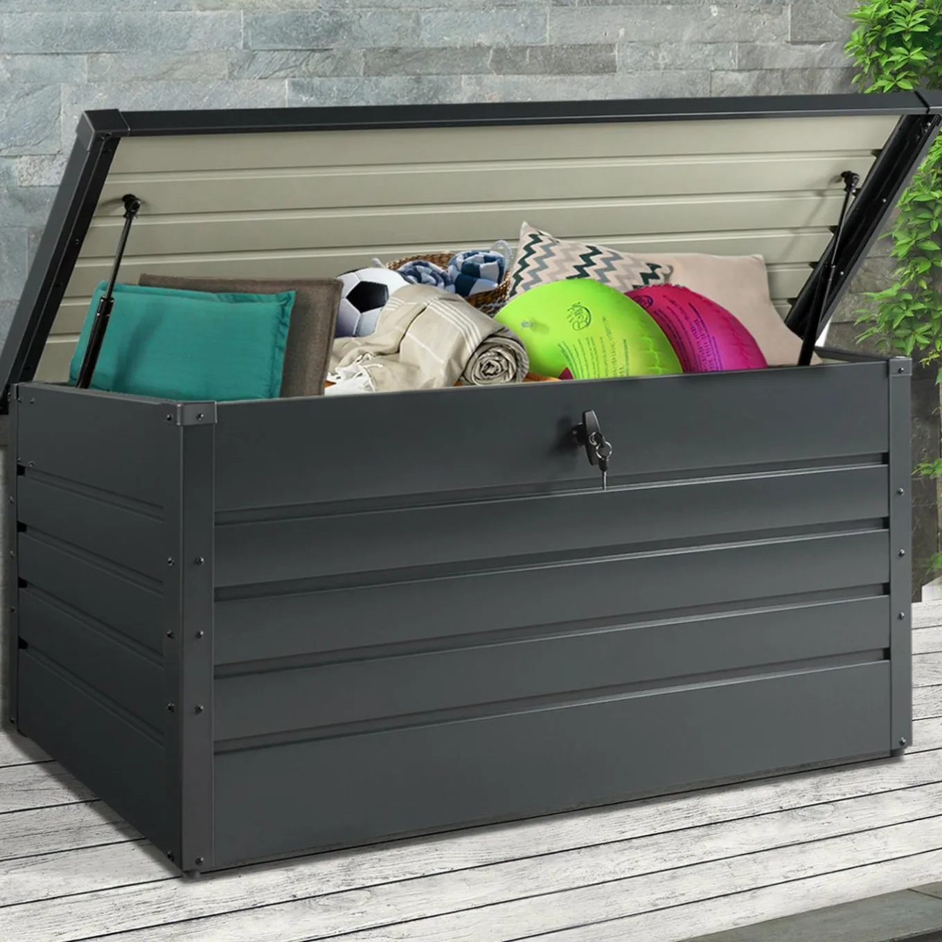 IDMarket Coffre de rangement métal 810L verrouillable gris anthracite pour jardin 147x86x82 cm* Coffre De Jardin|Abris De Jardin