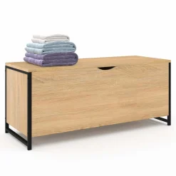 IDMarket Coffre de rangement style industriel bois et noir* Bancs D'Entrée|Coffres De Rangement