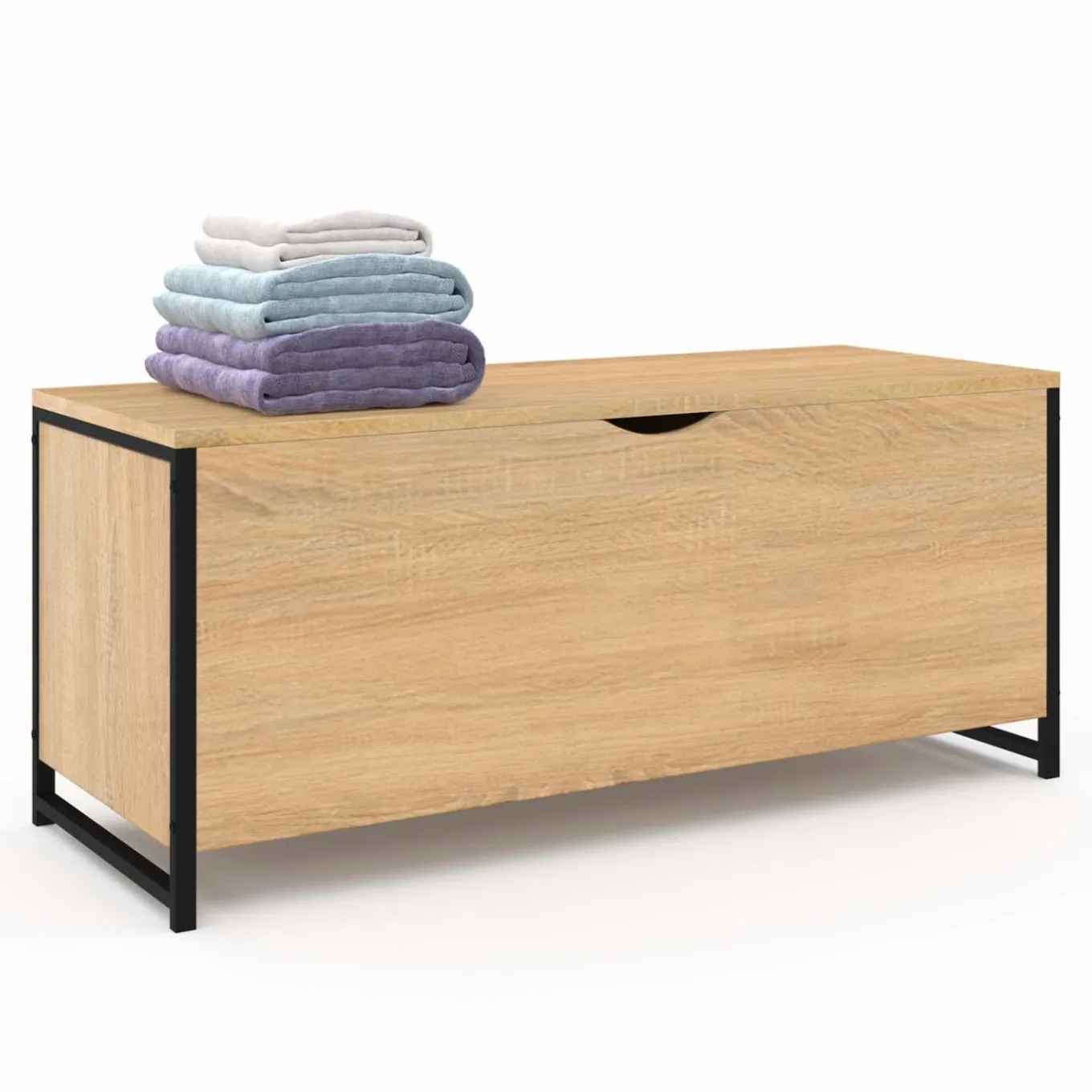 IDMarket Coffre de rangement style industriel bois et noir* Bancs D'Entrée|Coffres De Rangement