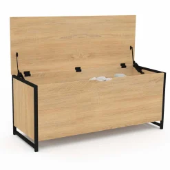 IDMarket Coffre de rangement style industriel bois et noir* Bancs D'Entrée|Coffres De Rangement