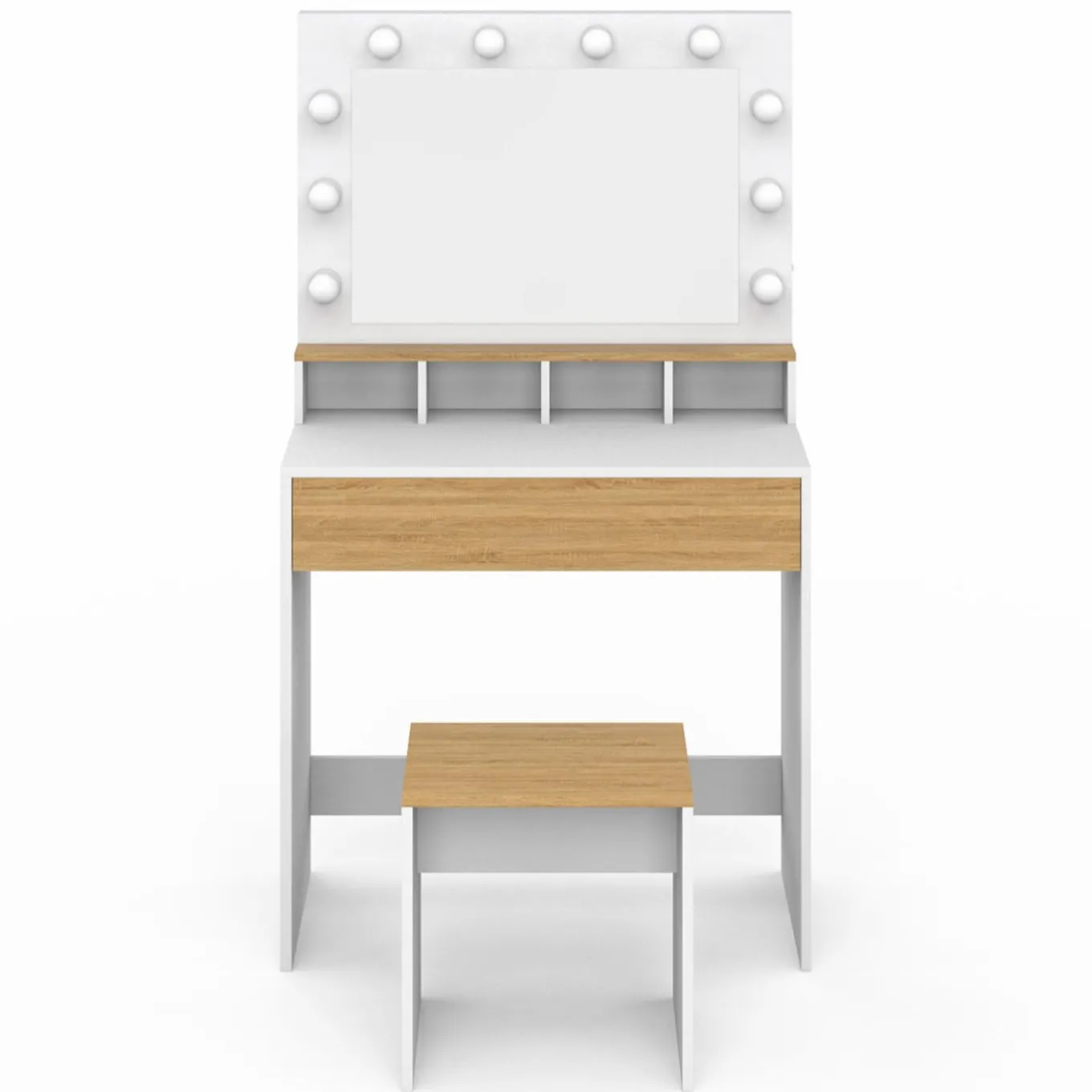 IDMarket Coiffeuse avec miroir LED blanc et hêtre* Meubles Tiroirs|Collection Design