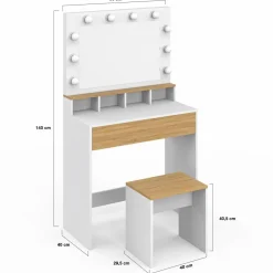 IDMarket Coiffeuse avec miroir LED blanc et hêtre* Meubles Tiroirs|Collection Design