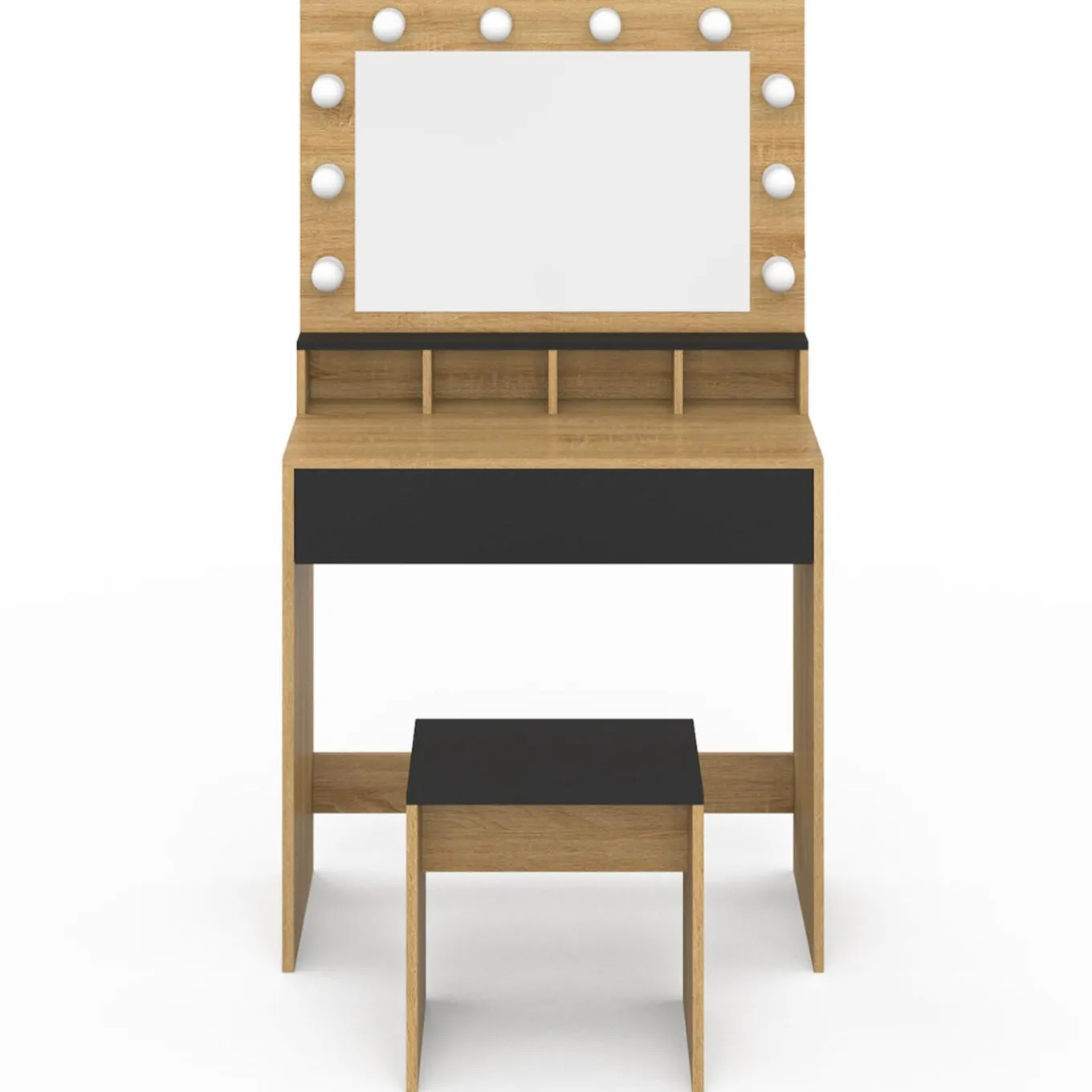 IDMarket Coiffeuse avec miroir LED noir et hêtre* Meubles Tiroirs|Collection Design