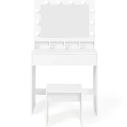 IDMarket Coiffeuse avec miroir LED et tabouret, 4 niches, 1 tiroir* Meubles Tiroirs|Collection Design