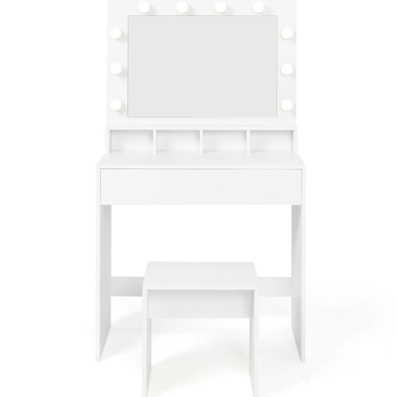 IDMarket Coiffeuse avec miroir LED et tabouret, 4 niches, 1 tiroir* Meubles Tiroirs|Collection Design