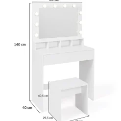 IDMarket Coiffeuse avec miroir LED et tabouret, 4 niches, 1 tiroir* Meubles Tiroirs|Collection Design