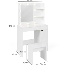IDMarket Coiffeuse blanche avec miroir LED et tabouret 1 tiroir* Meubles Tiroirs|Meubles Blancs