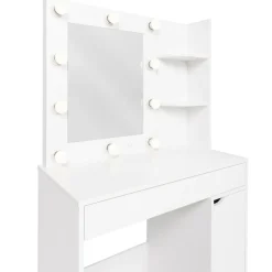 IDMarket Coiffeuse blanche avec miroir LED et tabouret 1 tiroir* Meubles Tiroirs|Meubles Blancs