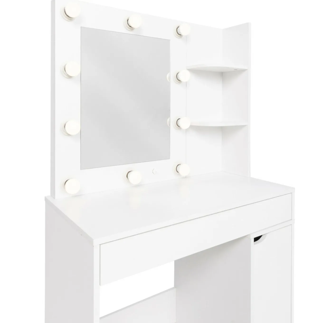 IDMarket Coiffeuse blanche avec miroir LED et tabouret 1 tiroir* Meubles Tiroirs|Meubles Blancs