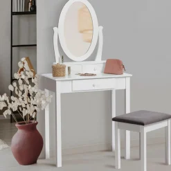 IDMarket Coiffeuse blanche avec miroir et tabouret* Collection Design|Collection Agencement Magasin