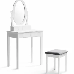 IDMarket Coiffeuse blanche avec miroir et tabouret* Collection Design|Collection Agencement Magasin