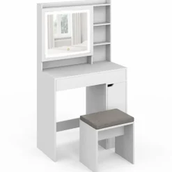 IDMarket Coiffeuse blanche avec miroir LED et rangements* Collection Design|Collection Agencement Magasin