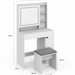 IDMarket Coiffeuse blanche avec miroir LED et rangements* Collection Design|Collection Agencement Magasin