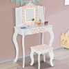 IDMarket Coiffeuse enfant blanche et rose avec 3 miroirs et tabouret*Enfant Meubles Enfant|Coiffeuses
