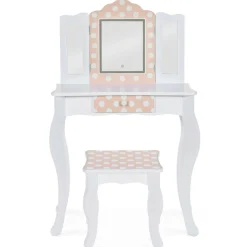 IDMarket Coiffeuse enfant blanche et rose avec 3 miroirs et tabouret*Enfant Meubles Enfant|Coiffeuses