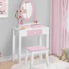 IDMarket Coiffeuse enfant rose et blanche avec miroir et tabouret*Enfant Meubles Enfant|Chambre Complète Adulte
