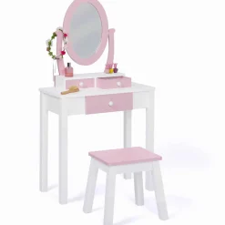 IDMarket Coiffeuse enfant rose et blanche avec miroir et tabouret*Enfant Meubles Enfant|Chambre Complète Adulte
