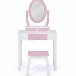 IDMarket Coiffeuse enfant rose et blanche avec miroir et tabouret*Enfant Meubles Enfant|Chambre Complète Adulte