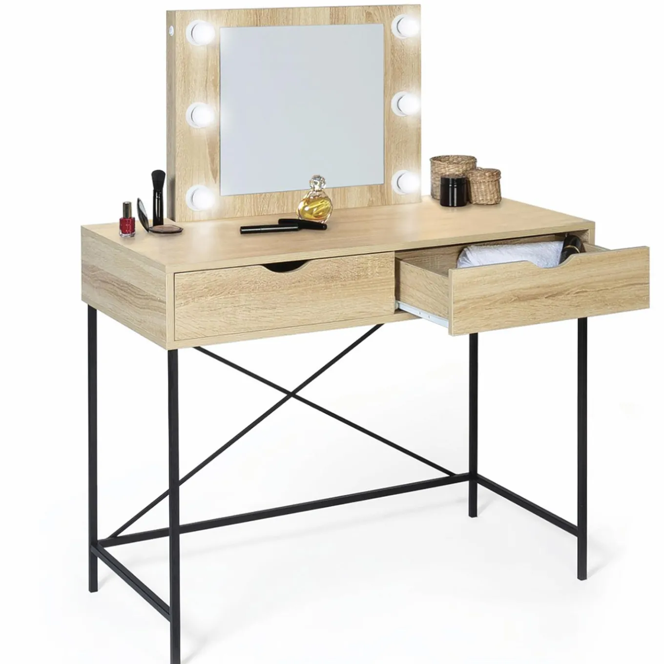 IDMarket Coiffeuse industrielle avec éclairage* Collection Agencement Magasin|Chambre Complète Adulte