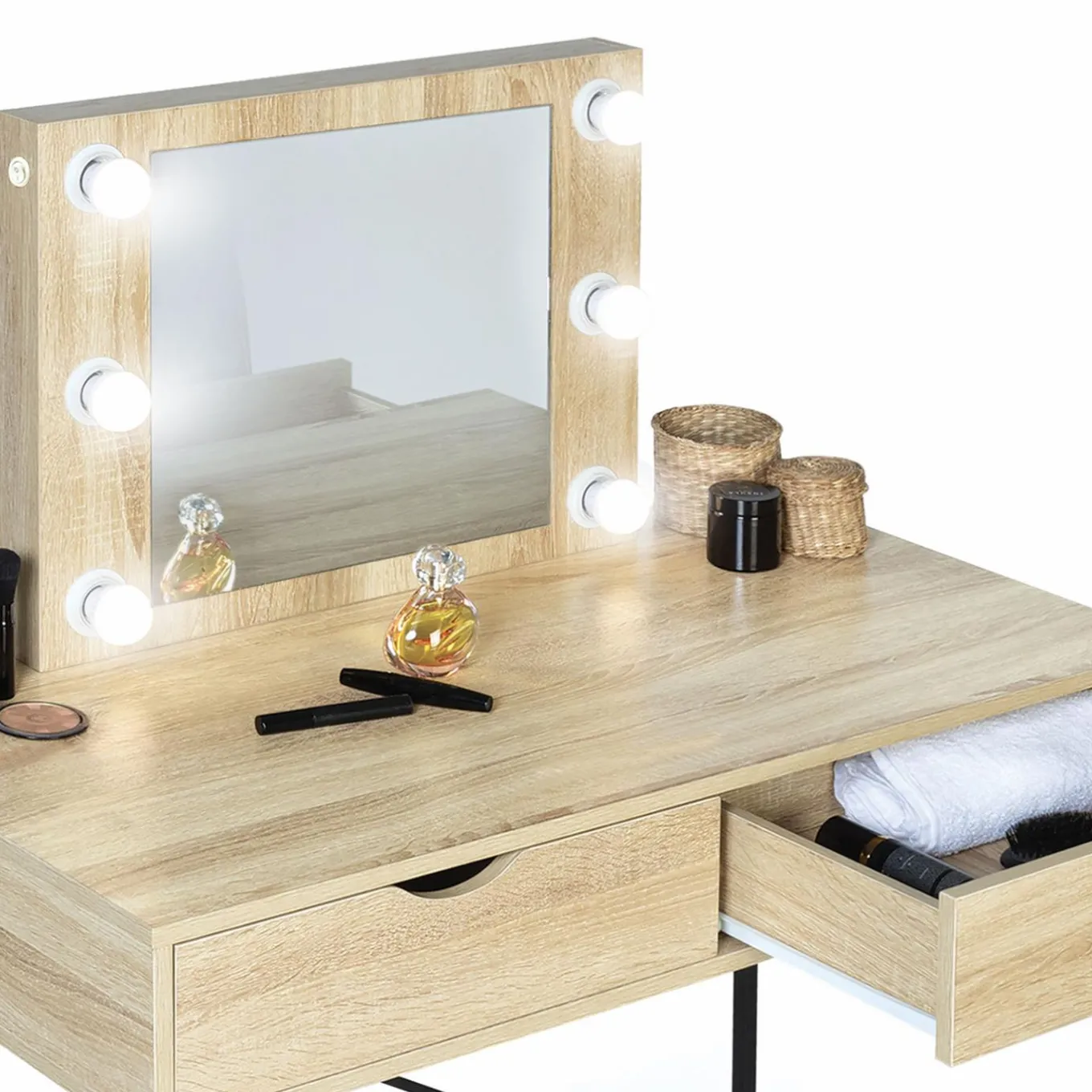 IDMarket Coiffeuse industrielle avec éclairage* Collection Agencement Magasin|Chambre Complète Adulte