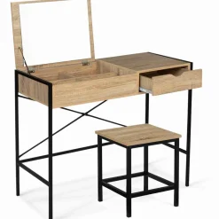 IDMarket Coiffeuse industrielle avec miroir rabattable* Meubles Bas|Meubles En Bois