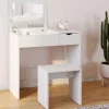 IDMarket Coiffeuse miroir rabattable blanche 2 tiroirs et tabouret* Meubles Tiroirs|Collection Design