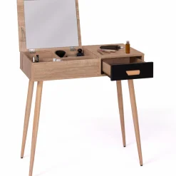 IDMarket Coiffeuse scandinave miroir rabattable hêtre et noir* Meubles Bas|Collection Scandinave
