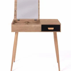 IDMarket Coiffeuse scandinave miroir rabattable hêtre et noir* Meubles Bas|Collection Scandinave
