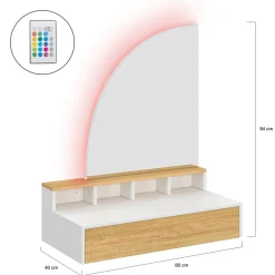 IDMarket Coiffeuse suspendue miroir LED avec 4 niches, 1 tiroir bois et blanc* Meubles Tiroirs|Coiffeuses