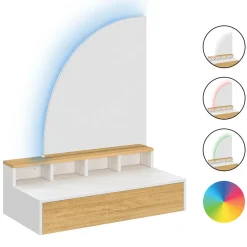 IDMarket Coiffeuse suspendue miroir LED avec 4 niches, 1 tiroir bois et blanc* Meubles Tiroirs|Coiffeuses
